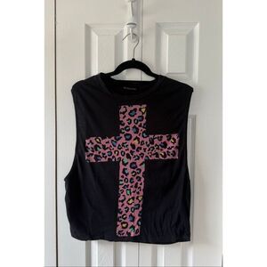 Urban Outfitters Y2K Leopard Cross Wide Arm Muscle Tank Top